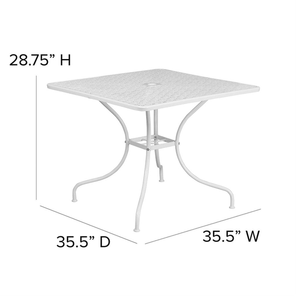 Flash Furniture Oia Commercial Grade 35.5" Square White Indoor-Outdoor Steel Patio Table with Umbrella Hole