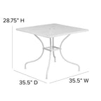 Flash Furniture Oia Commercial Grade 35.5" Square White Indoor-Outdoor Steel Patio Table with Umbrella Hole
