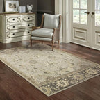 HomeRoots 508849 8 x 11 ft. Gray Brown Tan & Beige Oriental Power Loom Stain Resistant Rectangle Area Rug