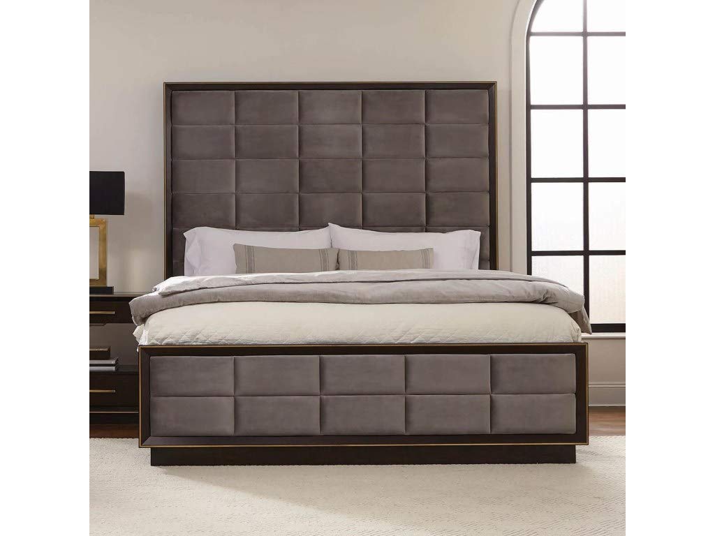 Coaster 215711Q Ingerson Upholstered Bed, Queen, Smoked Peppercorn/Grey