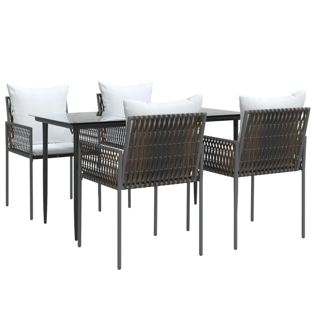 vidaXL 7 Piece Patio Dining Set with Cushions - Weather-Resistant Poly Rattan and Sturdy Steel Frame - Comfortable Chair Seating and Glass Tabletop