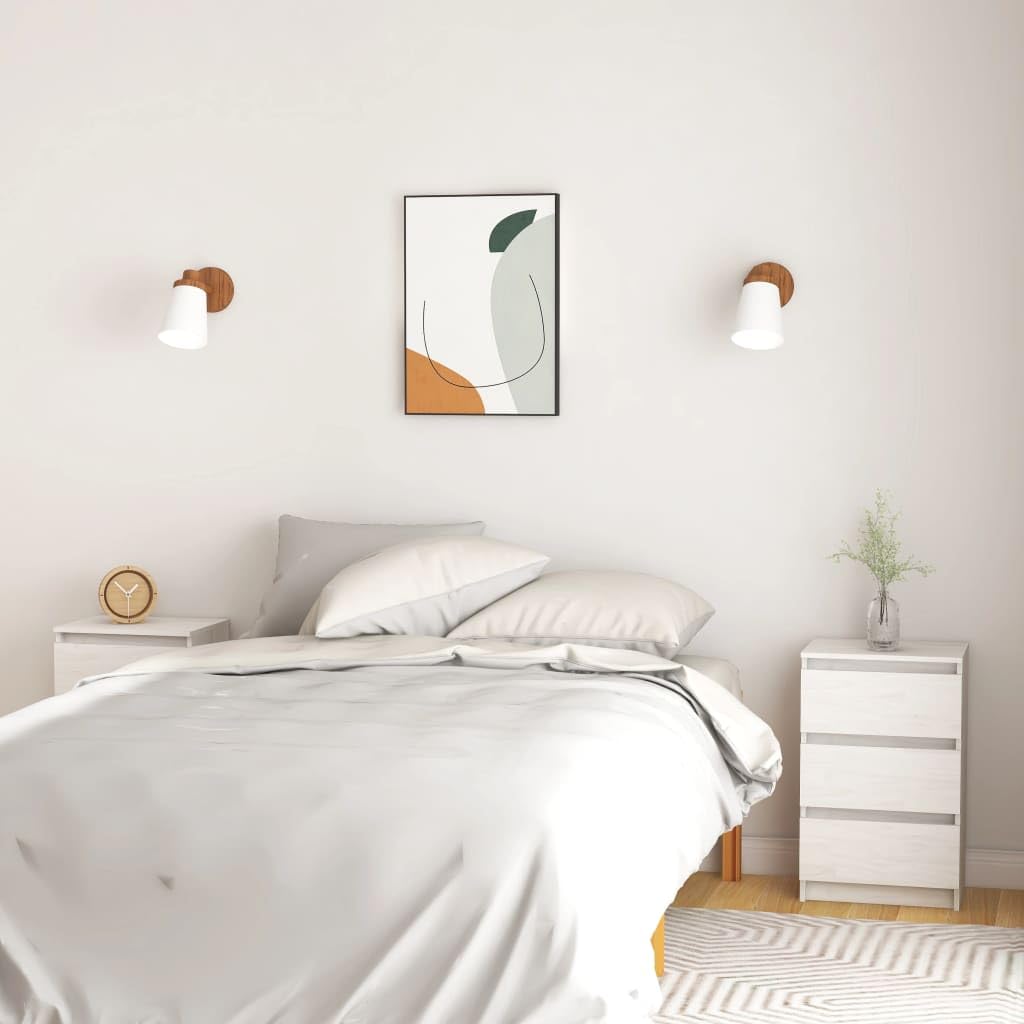 vidaXL Bedside Cabinets 2 pcs White 15.7&quot;x11.6&quot;x25.2&quot; Solid Wood Pine