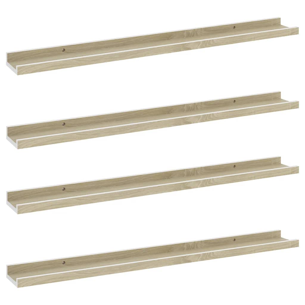 vidaXL Modern Wall Shelves 4 pcs Durable MDF Assembly Required in White and Sonoma Oak, 31.5&quot;x3.5&quot;x1.2&quot; - Perfect for Books, Collectibles, and More!