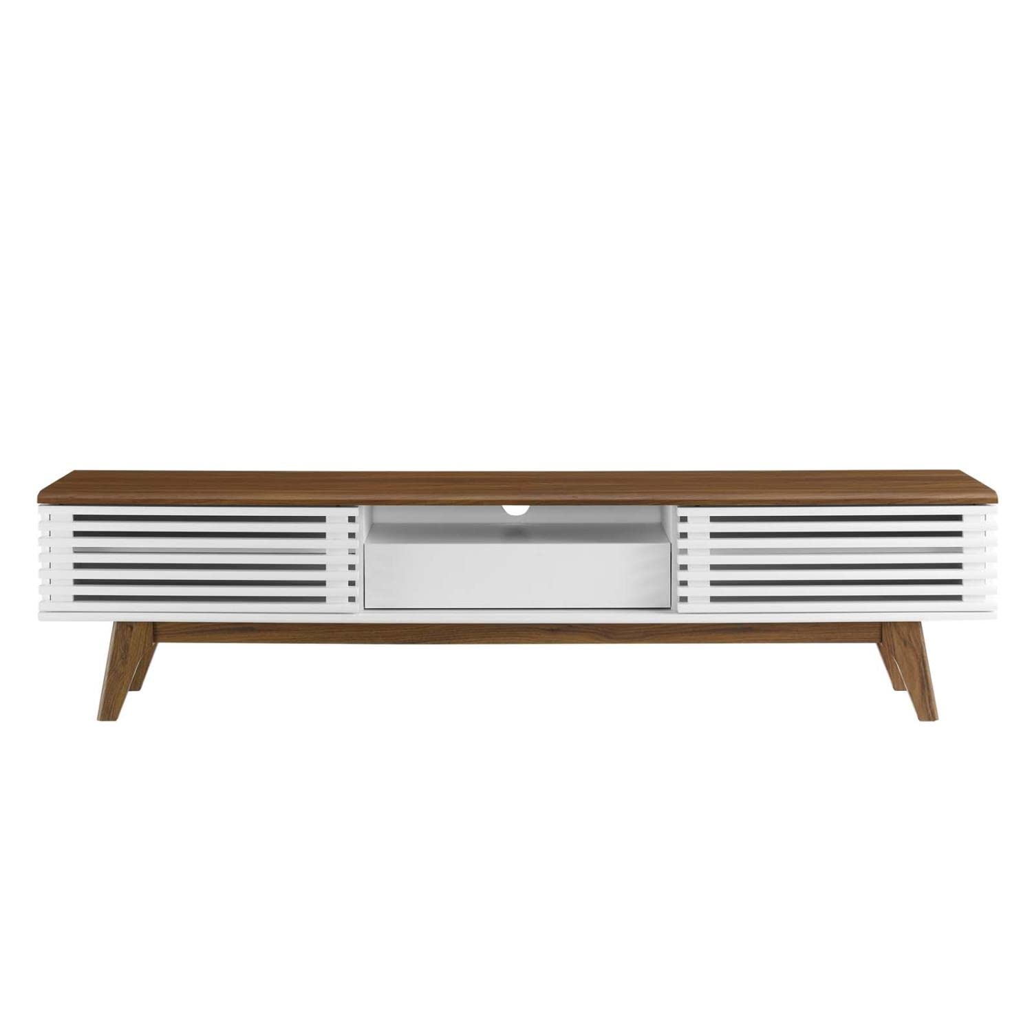 Modway Render Mid-Century Modern Low Profile 70 Inch TV Stand in Walnut White, 70&quot;