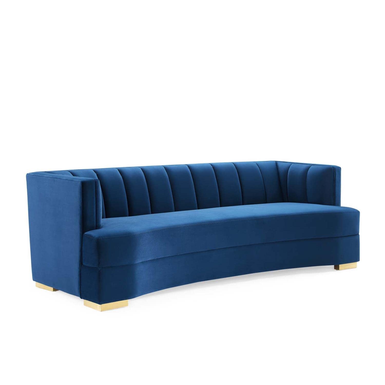 Modway Encompass Modern Channel Tufted Performance Velvet Sofa In Navy/Gold