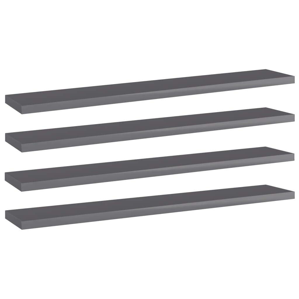 vidaXL High Gloss Gray Bookshelf Boards Pack of 4 - Versatile Storage and Replacement Panels for Shelves Made from Engineered Wood.