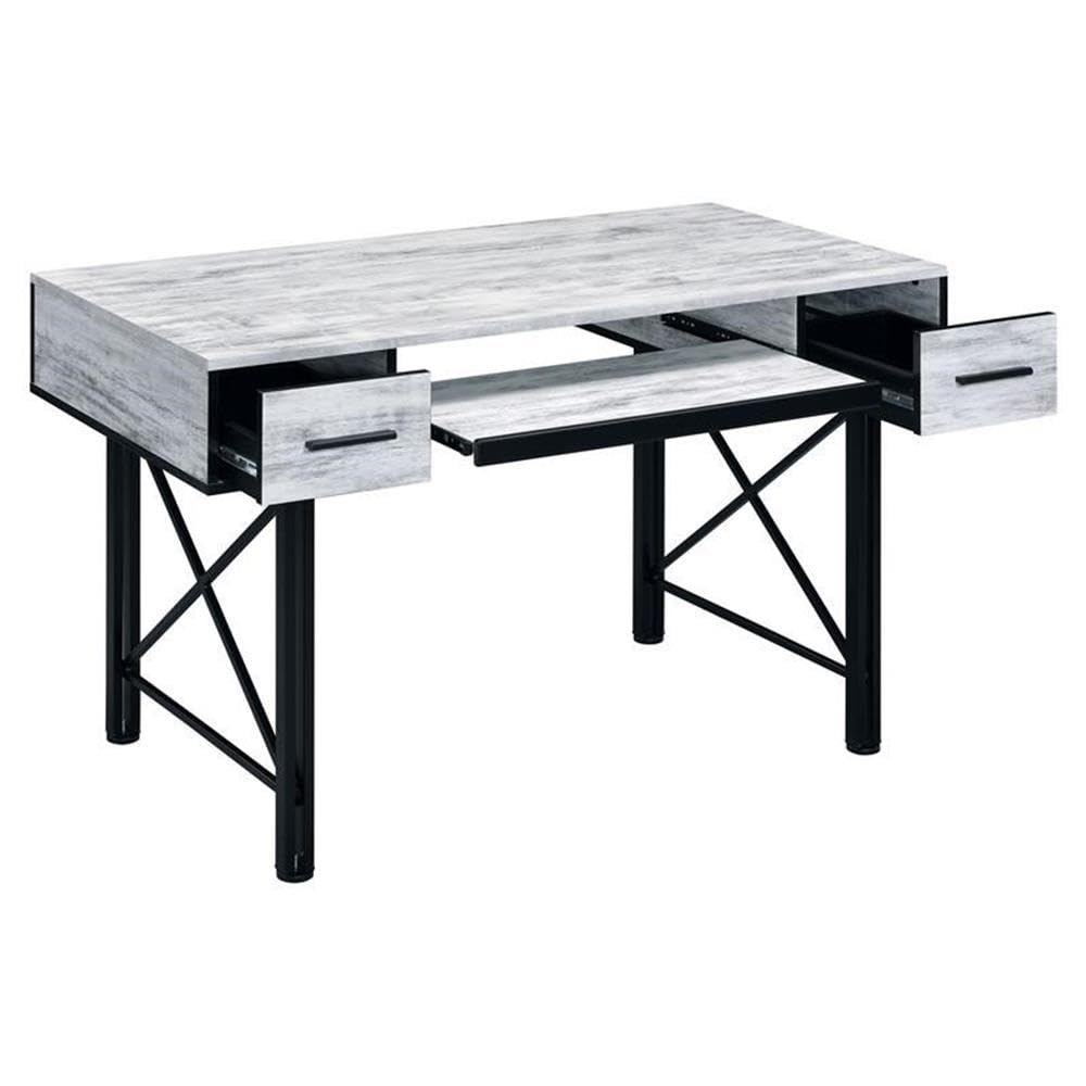 Acme Settea Wooden Top Computer Desk in Antique White and Black