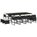 vidaXL 13 Piece Patio Dining Set with Cushions - Black PE Rattan Furniture, Tempered Glass Table for Garden, Backyard, Deck, Rectangular