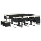 vidaXL 13 Piece Patio Dining Set with Cushions - Black PE Rattan Furniture, Tempered Glass Table for Garden, Backyard, Deck, Rectangular