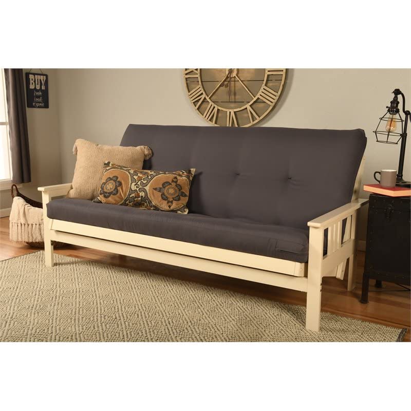 Kodiak Furniture Monterey Antique White Wood Futon with Twill Gray Mattress