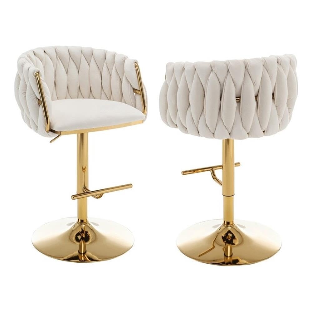 Best Quailty Furniture Cream Adjustable Velvet Barstools With Gold Chrome (Set Of 2)