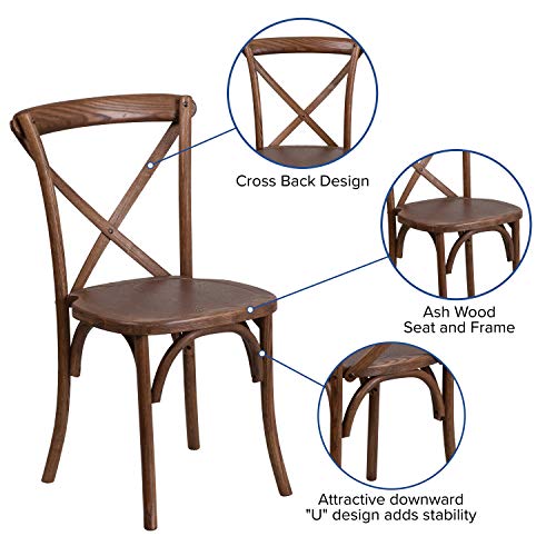 Flash Furniture HERCULES Series 8' x 40'' Antique Rustic Folding Farm Table Set with 6 Cross Back Chairs and Cushions
