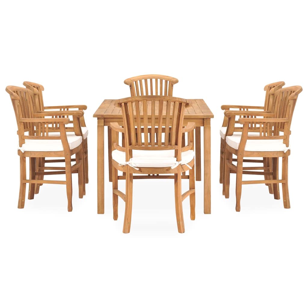 vidaXL Solid Teak Wood Patio Dining Set with Cushions 7 Piece Wooden Garden Outdoor Balcony Backyard Terrace Table Chair Dinner Furniture