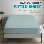 Feather & Stitch 100% Cotton 1 Piece Damask Stripe Twin Fitted Sheet 500 Thread Count Granite Green 18' Extra Deep Pocket Sateen Weave Stretchable Boxer Elastic Fits Mattress Perfectly
