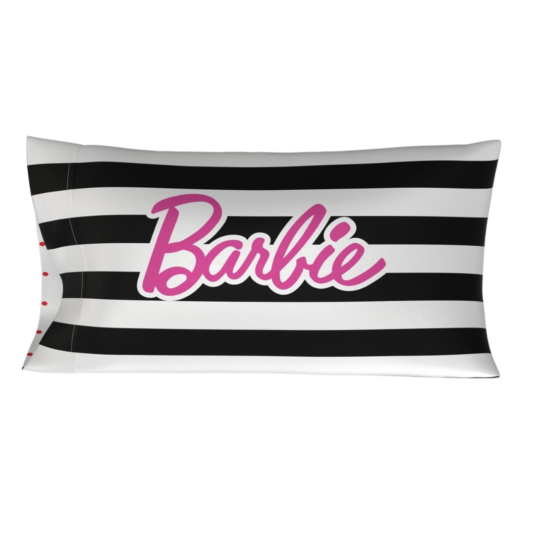 Franco Collectibles Barbie Movie Black & White Striped Beauty Silky Satin King Size Pillowcase Cover 20X36 For Hair And Skin, (O