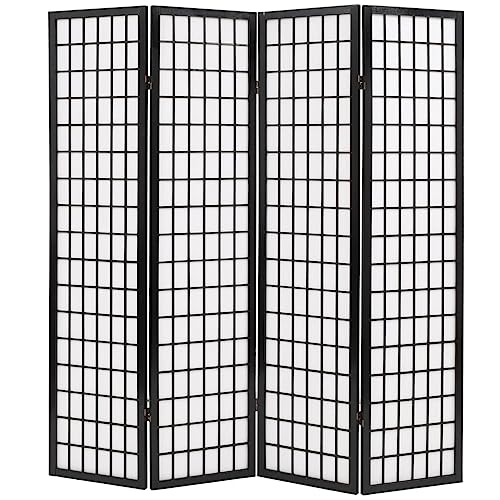 Vidaxl Room Divider, 4 Panel Folding Privacy Screen For Room Separation, Shoji Screen Room Divider For Home Living Room Office, Japanese Style Black