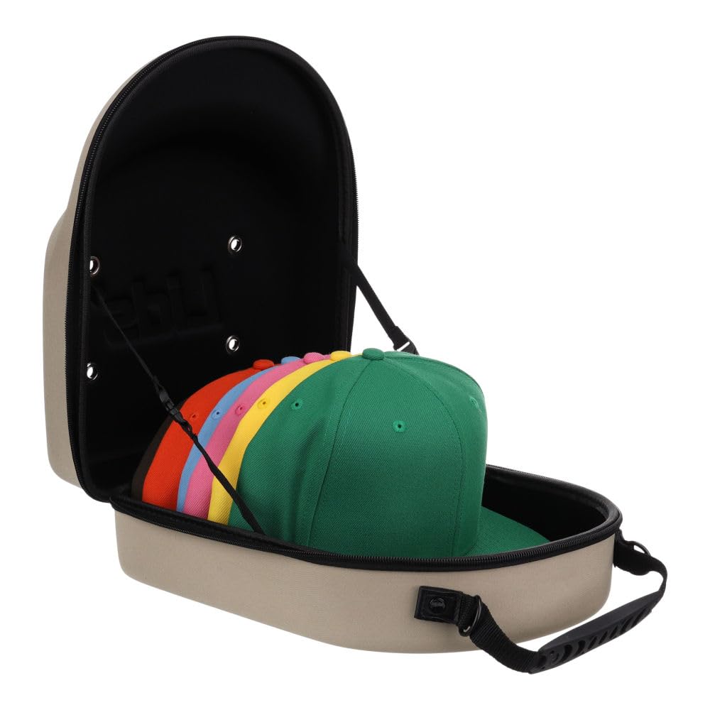 Lids Cap Luggage Container(Khaki Exterior/Black Interior) - Durable Storage for Baseball Caps, Hat Organizer Holder for 6 Caps, 