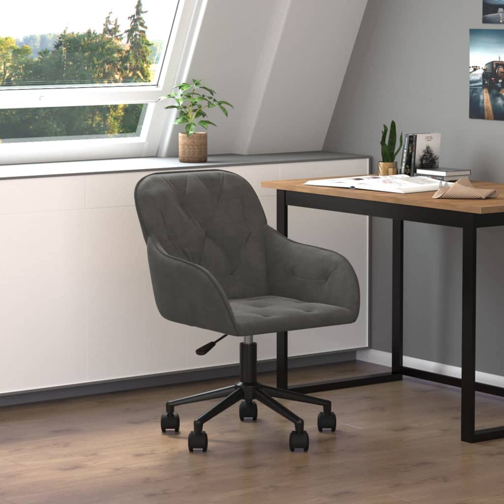 vidaXL Swivel Office Chair in Dark Grey Velvet