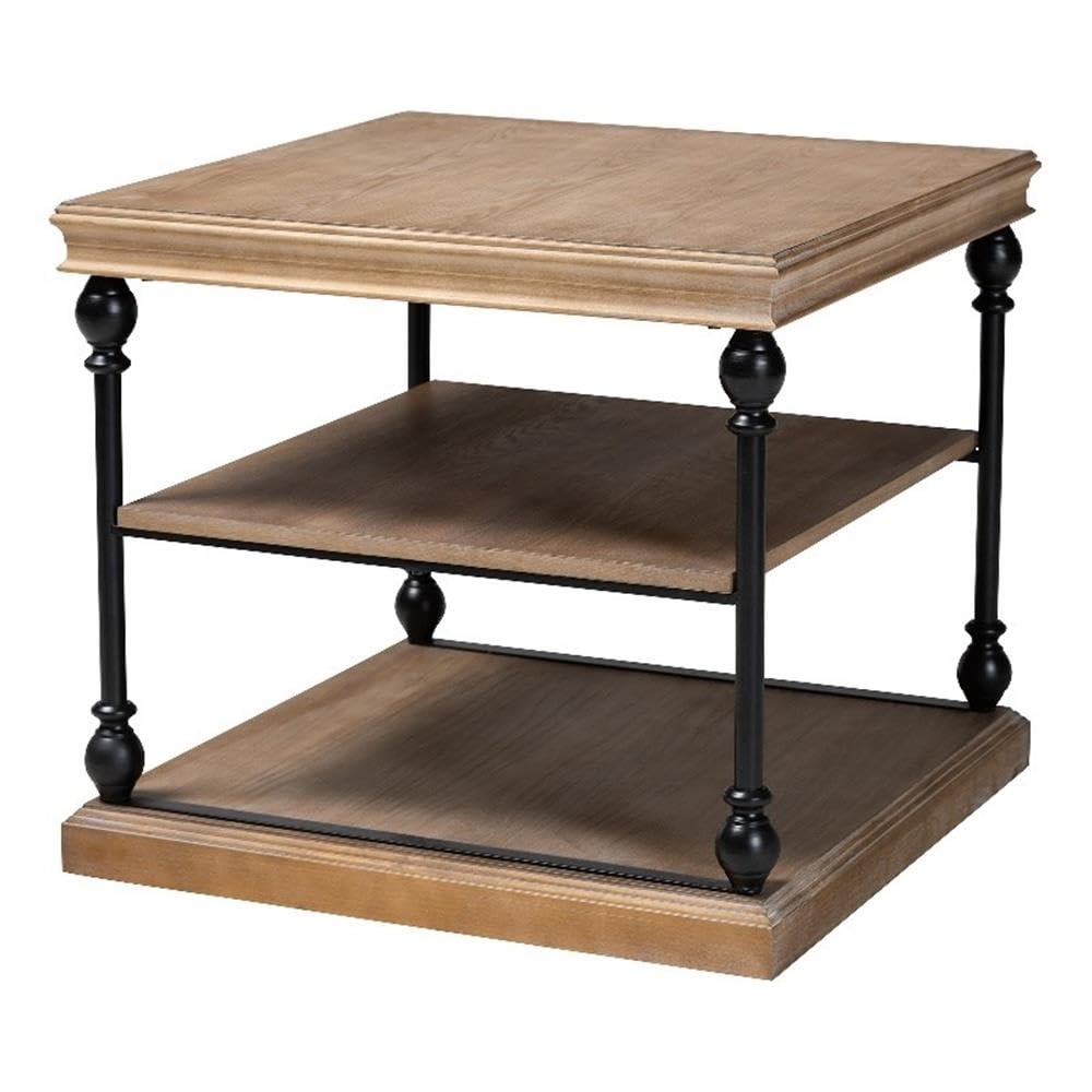 Baxton Studio Sebastian Greywashed Wood and Black Metal 3-Tier End Table