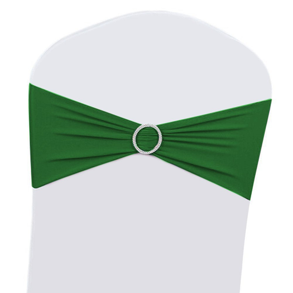 Boshen 50Pcs Stretch Chair Sashes Bows Chair Bands With Buckle For Wedding Hotel Banquet Birthday Party Decorations - Green