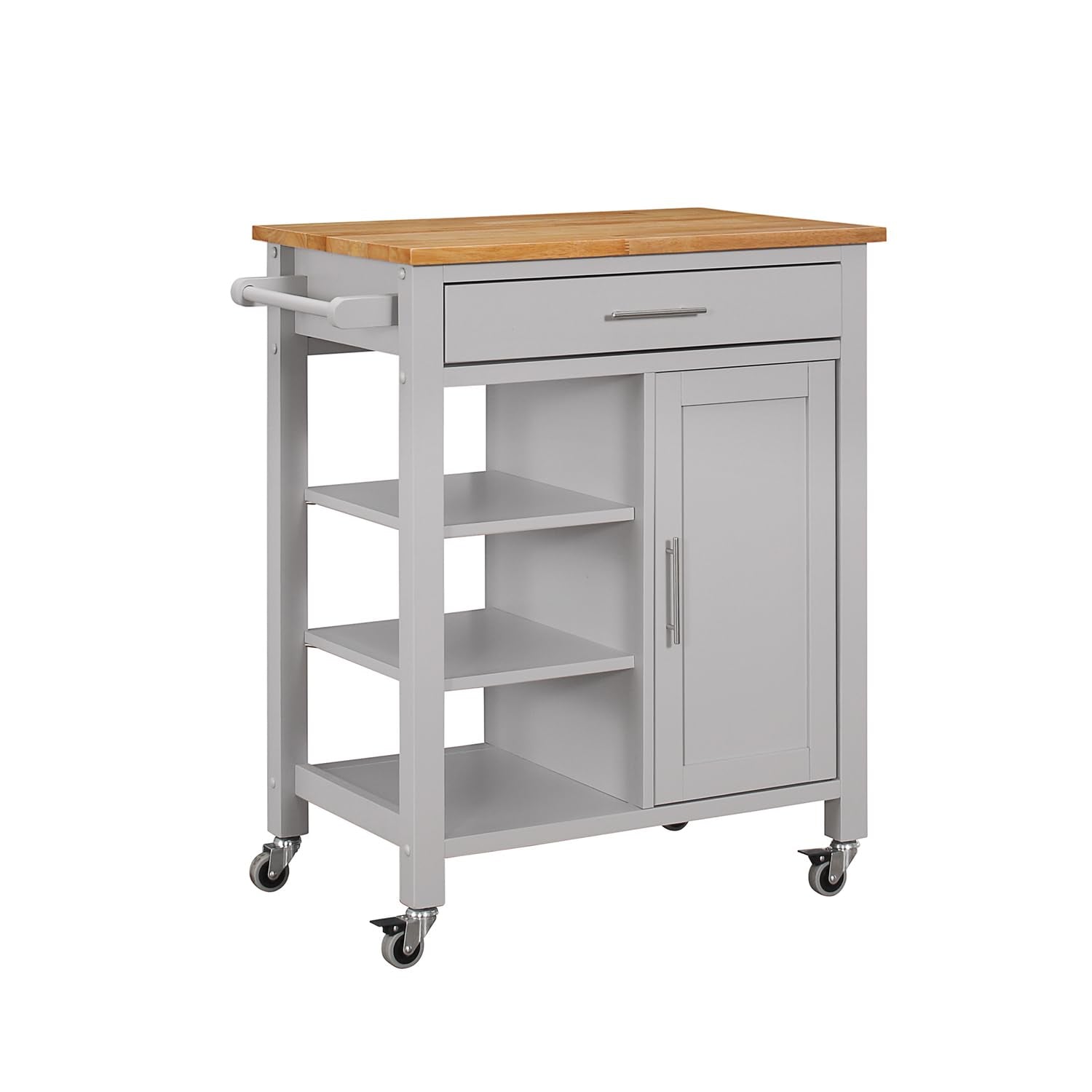 Edmonton Solid Wood And Veneers Mobile Kitchen Cart With Drawer And Lockable Casters