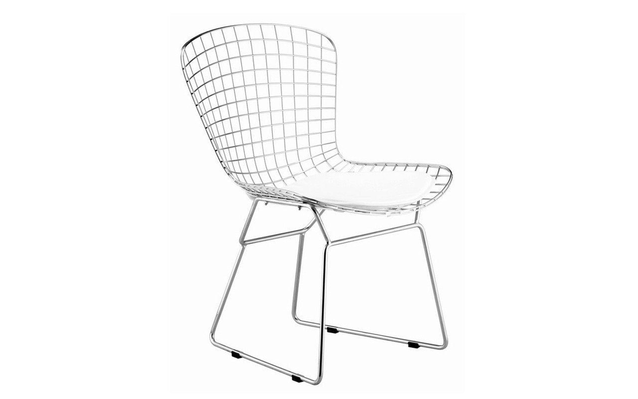 Mod Made Mid Century Modern Chrome Wire Dining Side Chair for Dining Room Kitchen or Outdoor, White