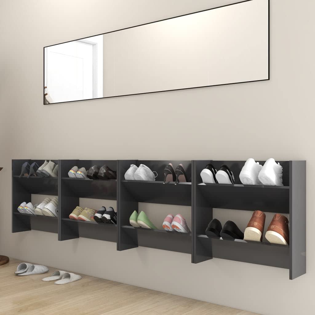 Vidaxl Wall Shoe Cabinets 4 Pcs Gray 23.6&quot;X7.1&quot;X23.6&quot; Engineered Wood