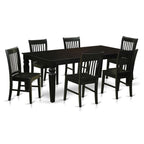 East West Furniture LGNO7-BLK-W 7 Piece Dining Room Furniture Set Consist of a Rectangle Kitchen Table with Butterfly Leaf and 6 Dining Chairs, 42x84 Inch, Black