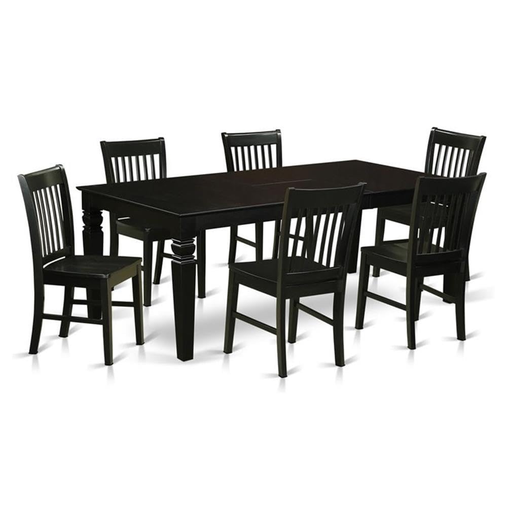 East West Furniture LGNO7-BLK-W 7 Piece Dining Room Furniture Set Consist of a Rectangle Kitchen Table with Butterfly Leaf and 6 Dining Chairs, 42x84 Inch, Black