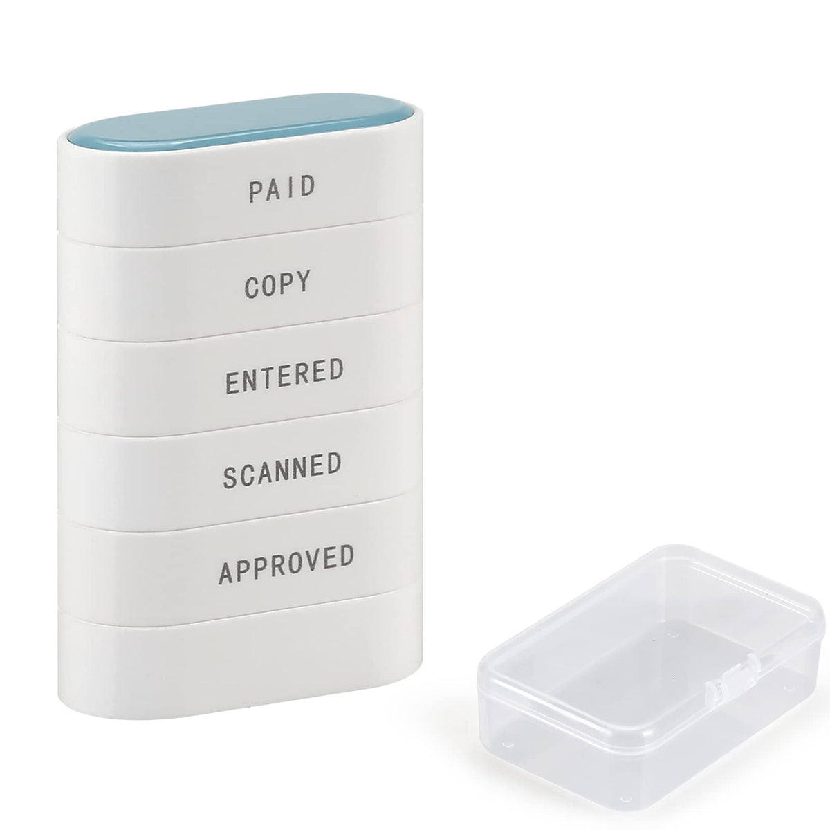 5-In-1 Office Stamp Set - Pre-Inked Rubber: Paid, Copy, Entered, Scanned, Approved - Red-Ink Impression Size 1.5' X 0.55', Cut