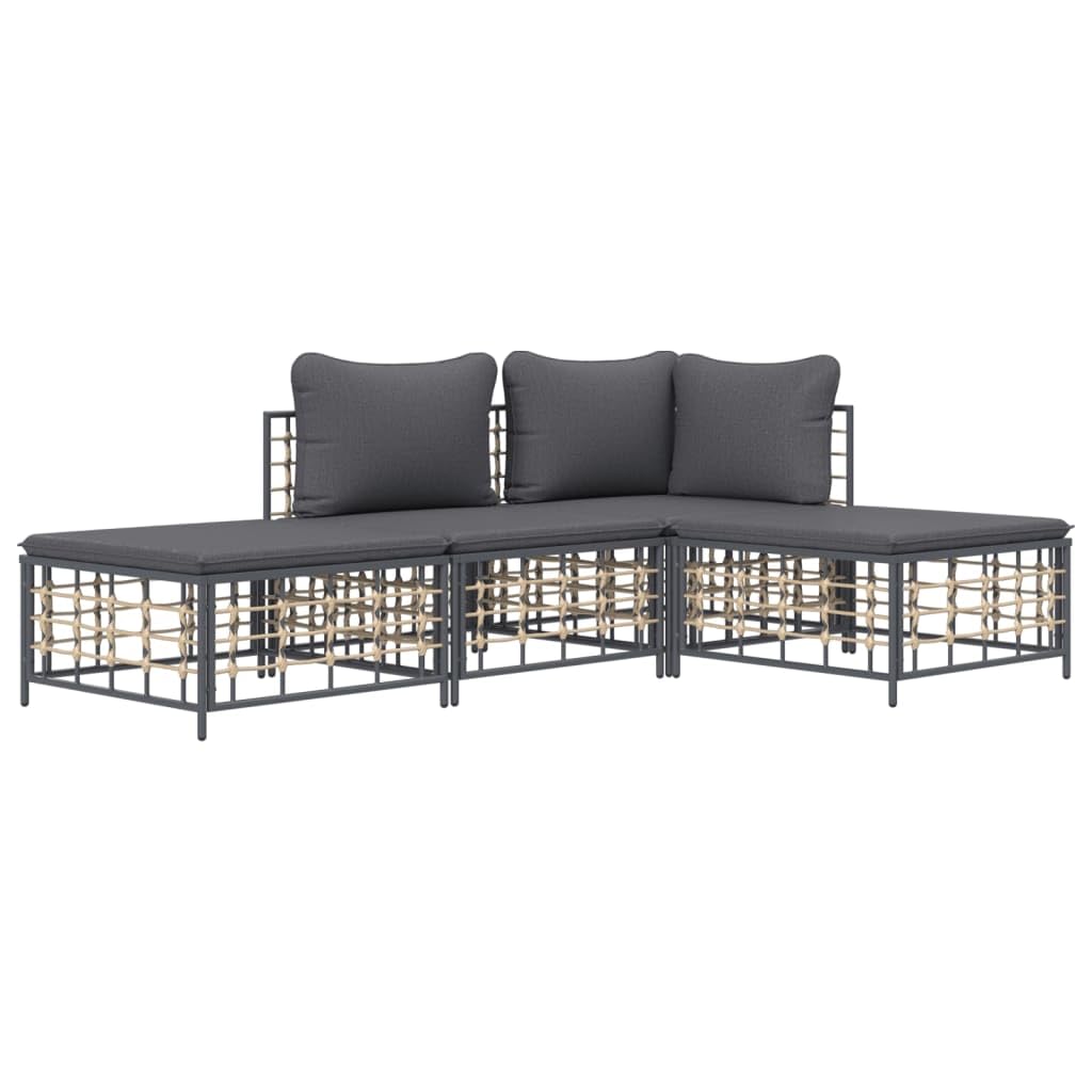 vidaXL 4-Piece Outdoor Patio Lounge Set - Anthracite Poly Rattan with Dark Gray Cushions for Garden, Terrace, Deck