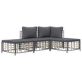 vidaXL 4-Piece Outdoor Patio Lounge Set - Anthracite Poly Rattan with Dark Gray Cushions for Garden, Terrace, Deck