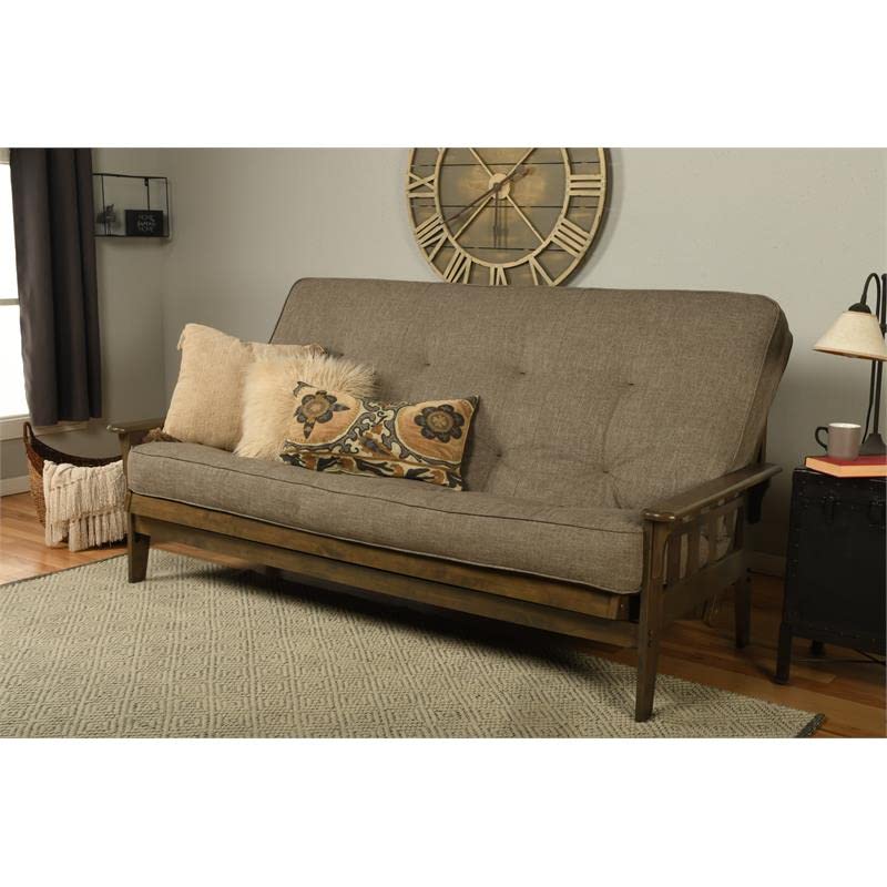 Kodiak Tucson Queen Futon Frame and Mattress Set - Wood Futon with Mattress Included in Stone Color