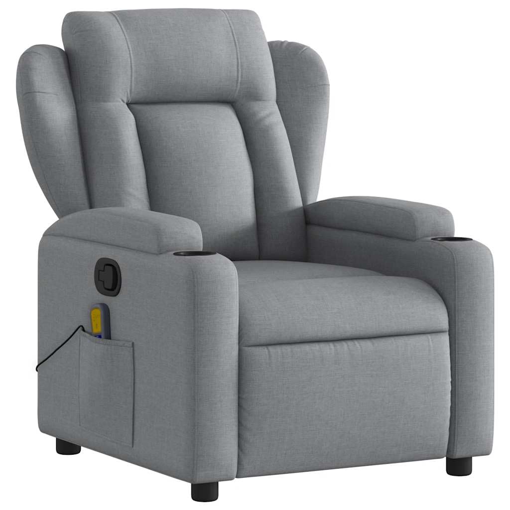 vidaXL Light Gray Fabric Recliner Chair with 6-Point Vibration Massage, Adjustable Backrest & Footrest, Cup Holders, Side Pocket, Padded Seat, Perfect for Living Room or Home Theater Seating