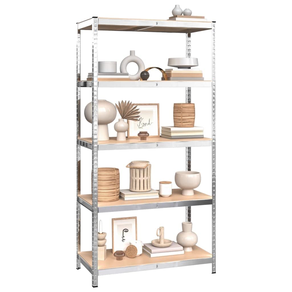 vidaXL 5-Layer Heavy-Duty Storage Shelves, 2-Pack - Silver Galvanized Steel & Engineered Wood - Boltless Design - High Load Capacity - Flexible and Adjustable Shelving Unit