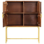 vidaXL Acacia Wood Highboard with Steel Legs – Walnut Finish, Four-Door Storage Cabinet - Brown and Golden, Rustic Modern Design, Polished, Painted, and Lacquered