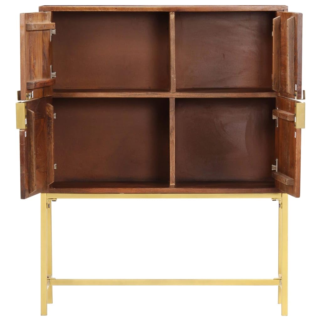 vidaXL Acacia Wood Highboard with Steel Legs – Walnut Finish, Four-Door Storage Cabinet - Brown and Golden, Rustic Modern Design, Polished, Painted, and Lacquered