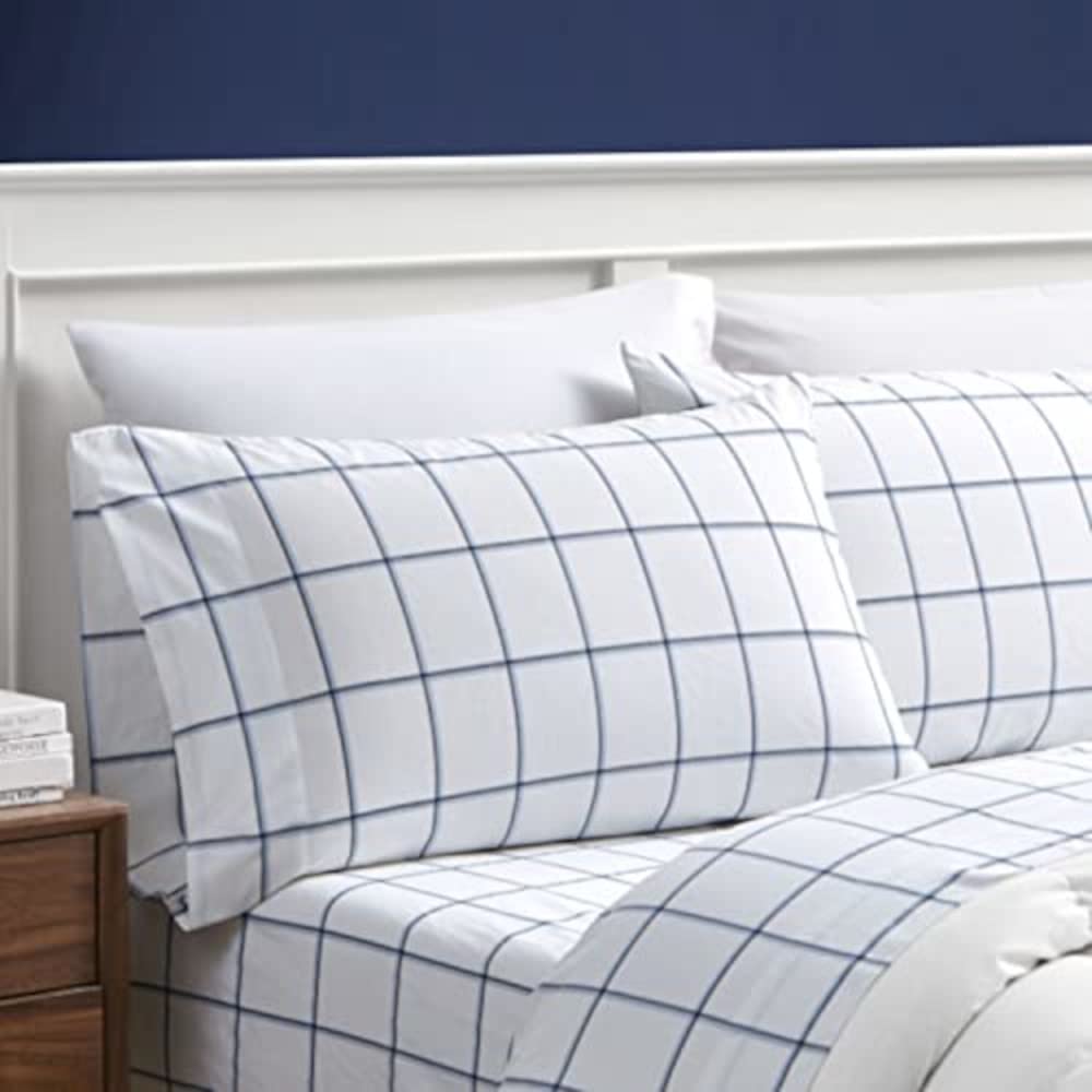 Nautica - Queen Sheet Set, Cotton Percale Bedding Set, Crisp & Cool, Lightweight & Breathable (Plot Blue, Queen)