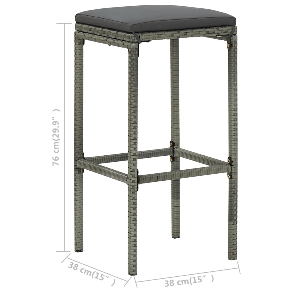 vidaXL Modern Lightweight Bar Set – Poly Rattan Grey – Outdoor Pub Set – Durable Weather-Resistant, Stylish 3-Piece Bistro Set with Seat Cushion and Additional Footrest