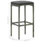 vidaXL Modern Lightweight Bar Set – Poly Rattan Grey – Outdoor Pub Set – Durable Weather-Resistant, Stylish 3-Piece Bistro Set with Seat Cushion and Additional Footrest