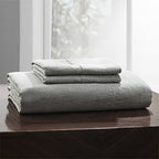 Simple&Opulence 100% Belgian Linen Sheet Set Handmade Hemstitch Light Grey Twin Size Bed Sheet-3 Pieces(1 Flat Sheet+1 Fitted Sh