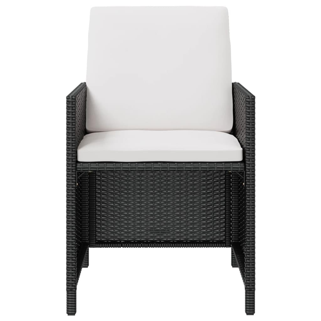 vidaXL 5-Piece Stylish Patio Dining Set - Made of Durable Poly Rattan and Acacia Wood in Black - Includes Table, Chairs, Stools and Cushions - Weather-Resistant Outdoor Furniture