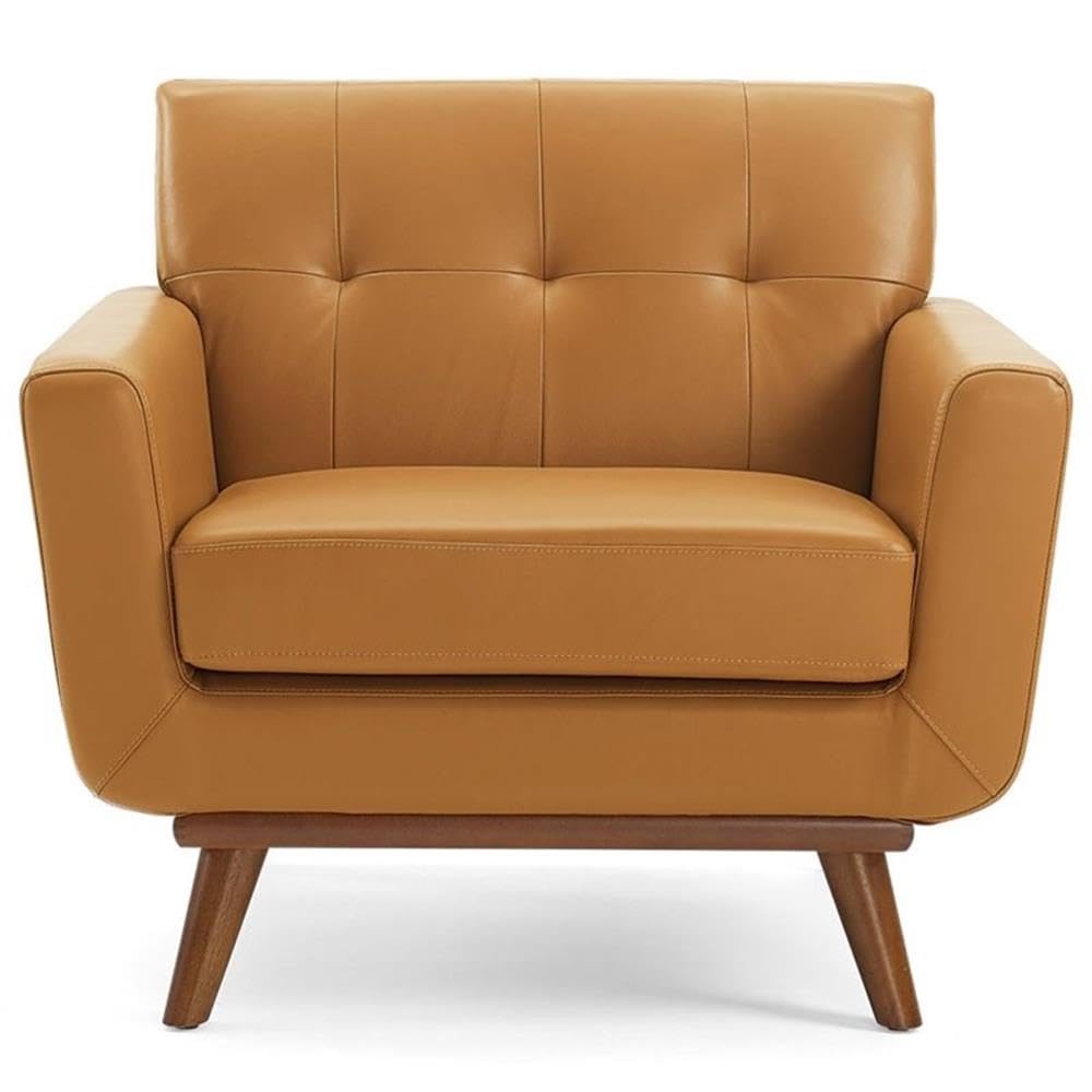Modway Engage Top-Grain Leather Living Room Lounge Accent Armchair In Tan