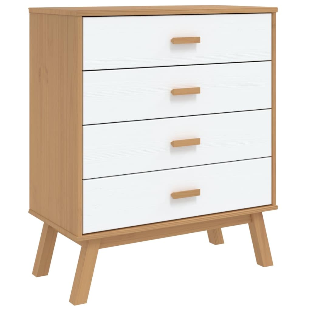 vidaXL Olden Drawer Cabinet - White/Brown Solid Pinewood, 4 Drawers, for Storage and Display in Living Room/Bedroom, 30.1&quot;x15.4&quot;x35.4&quot;