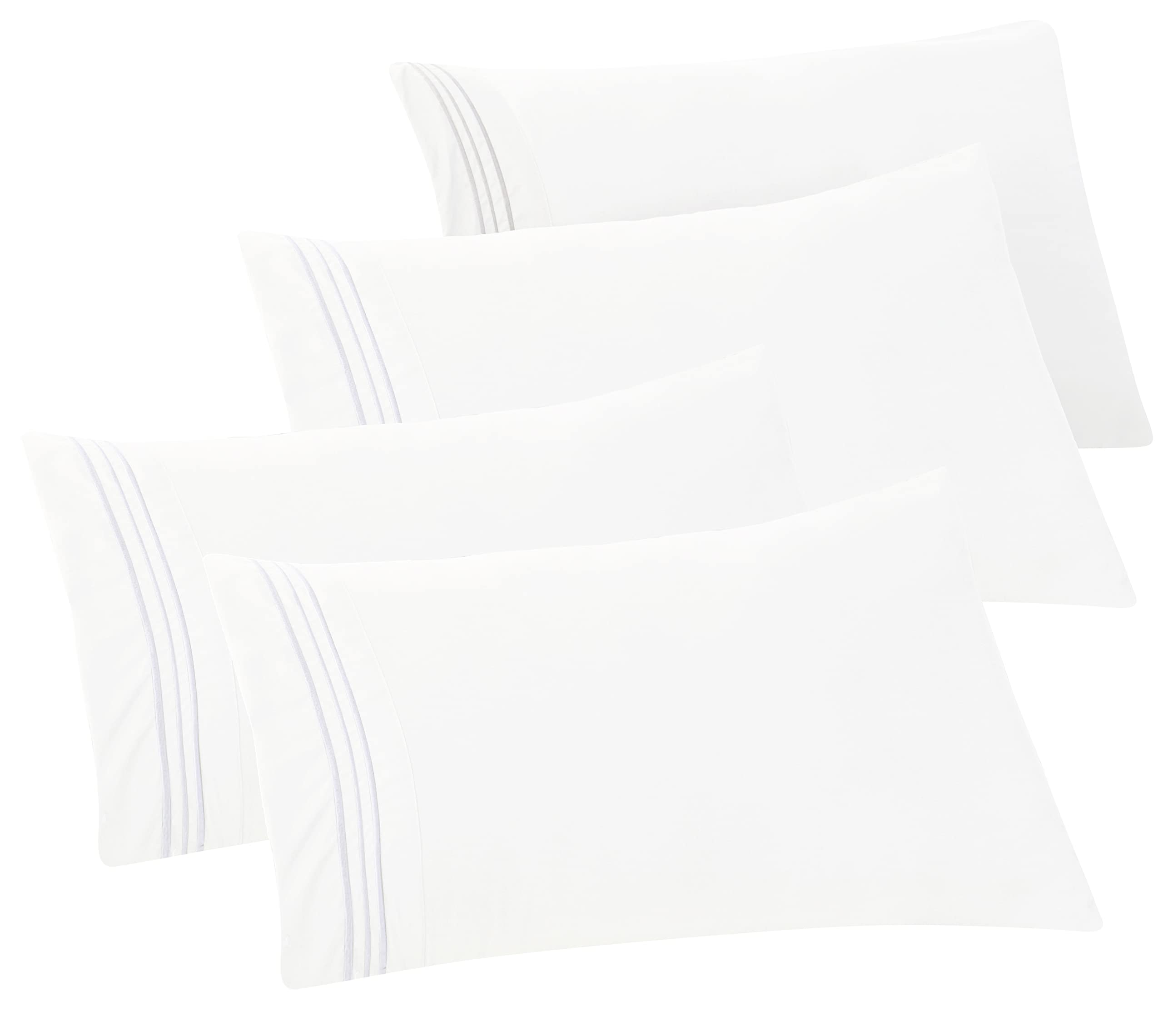 Elegant Comfort 4-Pack Solid Pillowcases 1500 Thread Count Egyptian Quality - Easy Care, Smooth Weave, Wrinkle And Stain Resistant, Easy Slip-On, 4-Piece Set, King Pillowcase, White