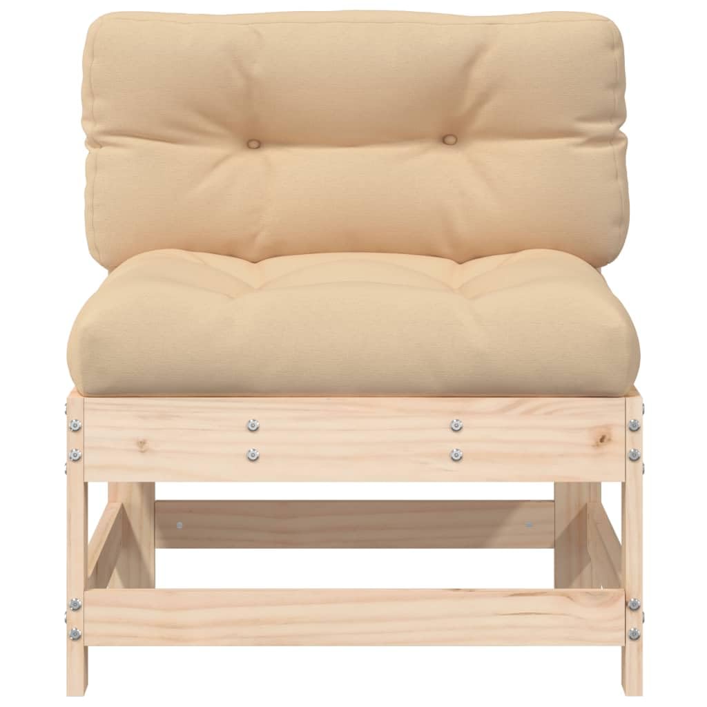 vidaXL Solid Pine Wood Middle Sofa with Cushions - Sturdy Outdoor Seating Furniture with Slatted Design and Comfortable Cushions for Garden, Patio, Terrace