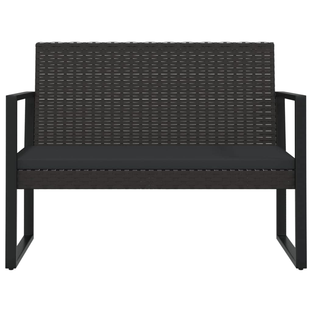 vidaXL Modern Patio Bench with Black Cushions | 41.7" Wide | Durable PE Rattan Outdoor Furniture | Powder-Coated Steel Frame | Comfortable Foam Cushions Included