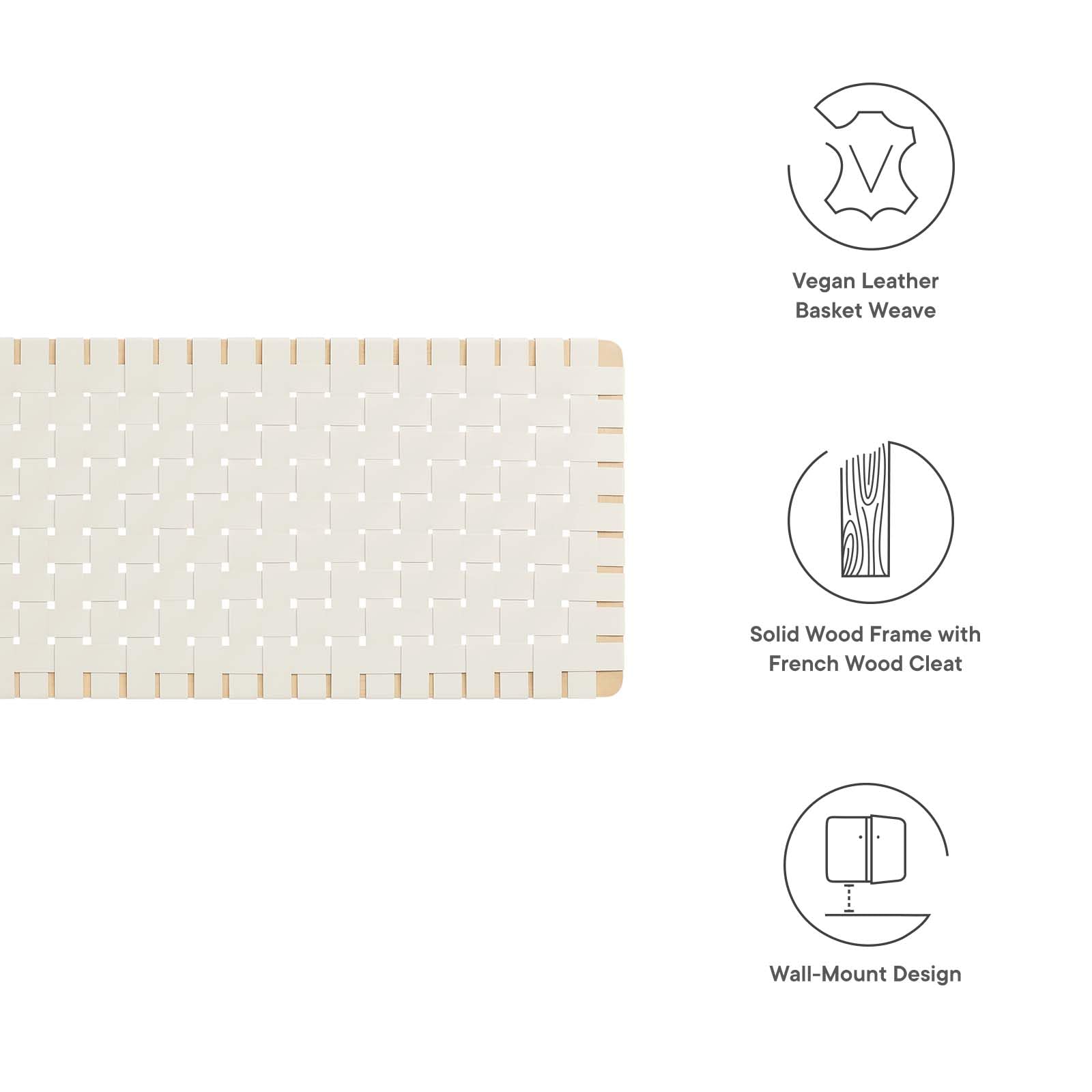 Modway Sparta Vegan Leather Weave King Headboard in Natural Beige, Faux Leather King Headboard Only with Wall Mount Design for Primary Bedroom or Guest Room