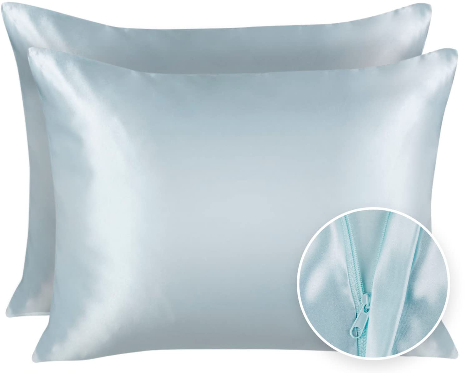 Shopbedding Luxury Satin Pillowcase For Hair - Standard Satin Pillowcase With Zipper, Baby Blue (Pillowcase Set Of 2) - Blissfor