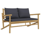 vidaXL Bamboo Patio Bench with Comfortable Dark Gray Cushions and Armrests - Durable Outdoor Garden Seat with Backrest - Lightweight, Easy to Move